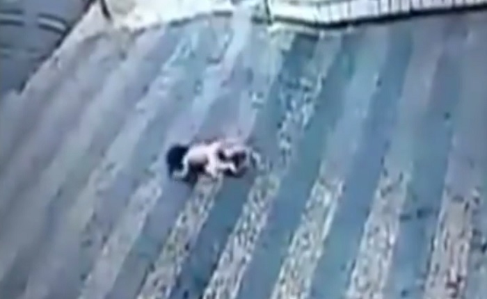 baby falls from building